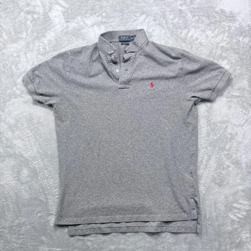 Polo Ralph Lauren Polo Shirt Mens Medium Grey Classic Fit Red Pony Logo Cotton